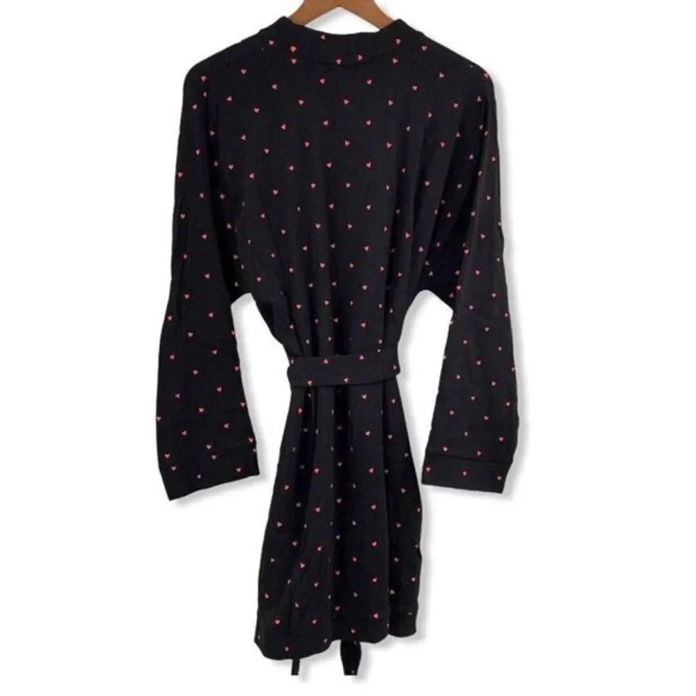 Revolve Plush‎ Black Fleece Lined Robe Heart Print Size Small New